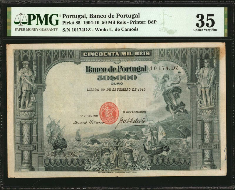 PORTUGAL. Banco de Portugal. 50 Mil Reis, 1910. P-85. PMG Choice Very Fine 35.
...