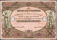 PORTUGAL. Banco de Portugal. 50 Mil Reis, 18xx. P-Unlisted. Proof. About Uncirculated.
This lovely medium format 50 Mil Reis proof displays two alleg...