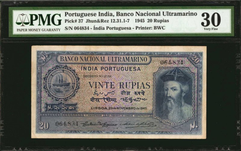 PORTUGUESE INDIA. Banco Nacional Ultramarino. 20 Rupias, 1945. P-37. PMG Very Fi...