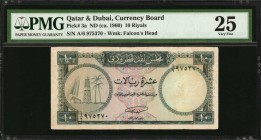 QATAR & DUBAI. Currency Board. 10 Riyals, ND (ca. 1960). P-3a. PMG Very Fine 25.
Higher denomination of the series with "Derrick and Palm Tree" desig...