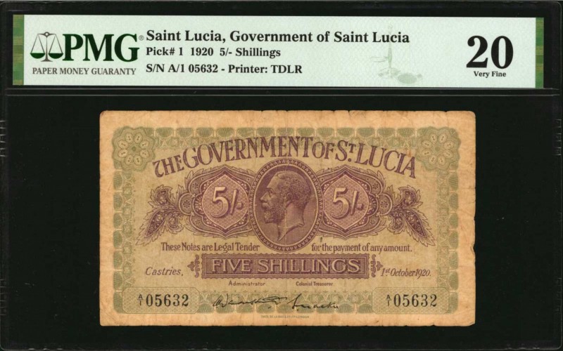 SAINT LUCIA. Government of Saint Lucia. 5 Shillings, 1920. P-1. PMG Very Fine 20...