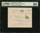 SOUTH AFRICA. Boer War. 1 Shilling, 1900. P-S651a. PMG Gem Uncirculated 65 EPQ.
Siege of Mafeking. Issued by the authority of R. S. S. Baden-Powell, ...