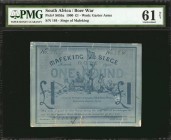 SOUTH AFRICA. Siege of Mafeking. 1 Pound, 1900. P-S655a. Boer War. PMG Uncirculated 61 Net. Tears.
Phenomenal example and the rarest of all Mafeking ...