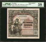 SWEDEN. Malare Provinsernas Enskilda Bank. 100 Kronor, 1894. P-S333s. Specimen. PMG Choice About Uncirculated 58.
Printed by BWC. Ceres and Mercury f...