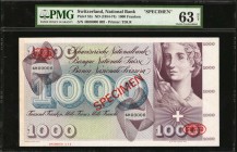 SWITZERLAND. National Bank. 1000 Franken, ND (1954-74). P-52s. Specimen. PMG Choice Uncirculated 63 Net. Previously Mounted.
An absolutely stunning 1...