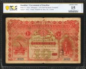 ZANZIBAR. The Zanzibar Government. 10 Rupees, 1916. P-3. PCGS Banknote Choice Fine 15 Details. Foreign Substance, Rust, Writing in Pencil.
This tiny ...