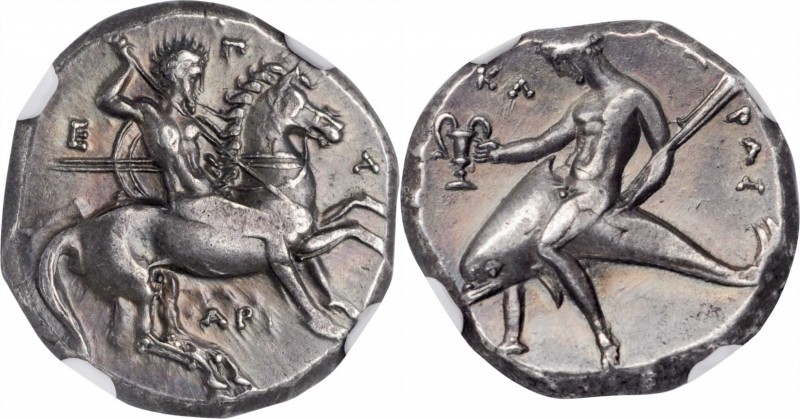 ITALY. Calabria. Tarentum. AR Didrachm (Nomos) (7.95 gms), ca. 315-302 B.C. NGC ...