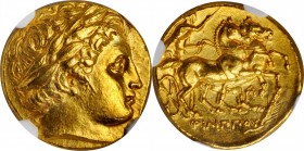 MACEDON. Kingdom of Macedon. Philip III, 323-317 B.C. AV Stater (8.57 gms), Abydos Mint, 323-317 B.C. NGC MS, Strike: 5/5 Surface: 4/5. Fine Style.
S...