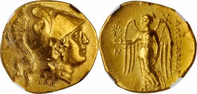 MACEDON. Kingdom of Macedon. Philip III, 323-317 B.C. AV Stater (8.57 gms), Sidon Mint, dated RY 13 of Abdalonymos (321/0 B.C.). NGC AU, Strike: 5/5 S...