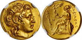 THRACE. Kingdom of Thrace. Lysimachos, 323-281 B.C. AV Stater (8.55 gms), Alexandria Troas Mint, ca. 297/6-282/1 B.C. NGC AU, Strike: 5/5 Surface: 4/5...