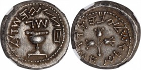JUDAEA. First Jewish War, 66-70 C.E. AR 1/2 Shekel (7.09 gms), Jerusalem Mint, Year 3 (68/9 C.E.). NGC AU, Strike: 4/5 Surface: 5/5.
Meshorer-203; He...