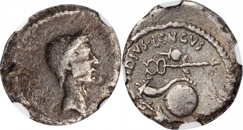 JULIUS CAESAR. AR Denarius, Rome mint; L. Mussidius Longus, moneyer, 42 B.C. NGC...