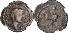 OCTAVIAN. AR Denarius, Military mint traveling with Octavian in Italy, 41 B.C. NGC VF.
Cr-518/2; CRI-299; Syd-1317. Obverse: Bare head right; Reverse...