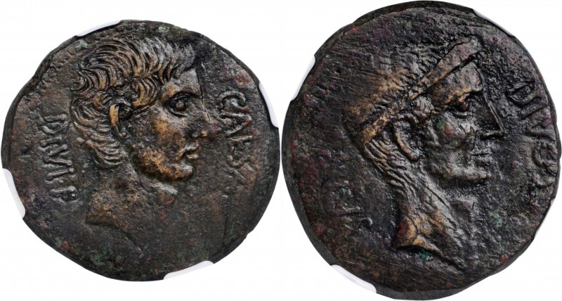 OCTAVIAN & JULIUS CAESAR. AE Sestertius (or Dupondius?) (21.27 gms), Uncertain m...