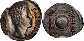 AUGUSTUS, 27 B.C.- A.D. 14. AR Denarius (3.89 gms), Uncertain Mint in Spain, Possibly Colonia Patricia, ca. 19 B.C. NGC AU, Strike: 4/5 Surface: 4/5....
