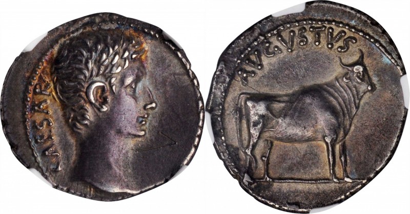 AUGUSTUS, 27 B.C.- A.D. 14. AR Denarius (3.43 gms), Pergamum Mint, 27 B.C. NGC A...