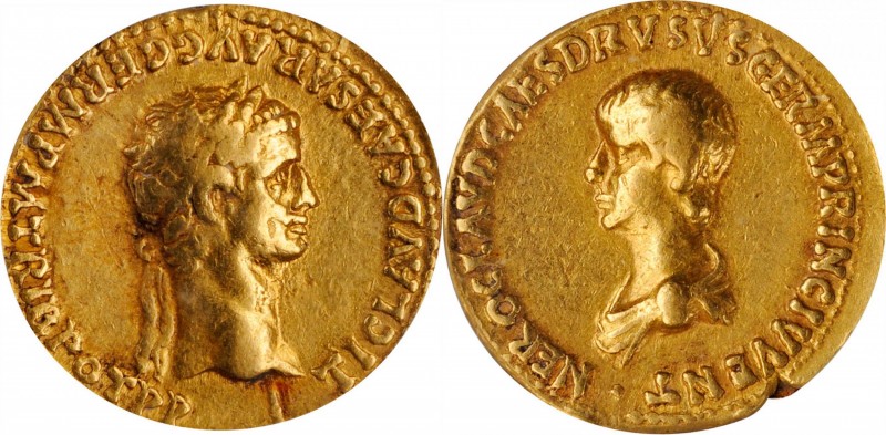 CLAUDIUS WITH NERO AS CAESAR, A.D. 41-54. AV Aureus, Rome Mint, A.D. 50-54. ICG ...