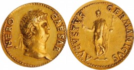 NERO, A.D. 54-68. AV Aureus (7.30 gms), Rome Mint, A.D. 64-65. ICG EF 45.
RIC-46; Calico-402. Obverse: NERO CAESAR, laureate head right; Reverse: AVG...