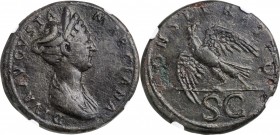 DIVA MARCIANA (SISTER OF TRAJAN), died A.D. 112/4. AE Sestertius (24.30 gms), Rome Mint, struck under Trajan, A.D. 112/4-117. NGC Ch VF, Strike: 4/5 S...