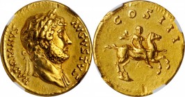 HADRIAN, A.D. 117-138. AV Aureus (7.23 gms), Rome Mint, ca. A.D. 124-128. NGC AU, Strike: 5/5 Surface: 2/5. Ex Jewelry.
RIC-187; Calico-1224. Obverse...