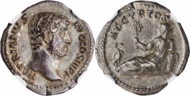 HADRIAN, A.D. 117-138. AR Denarius, Rome Mint, ca. A.D. 134-138. NGC Ch EF.
RIC-297a; RSC-99. Travel series. Obverse: Bare head right; Reverse: Egypt...