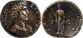 AELIUS AS CAESAR, A.D. 136-138. AE Sestertius (23.48 gms), Rome Mint, A.D. 137. CHOICE VERY FINE.
RIC-1055. Obverse: L AELIVS CAESAR, bareheaded, dra...