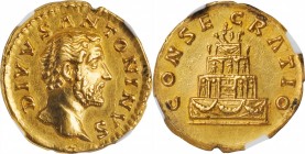 DIVUS ANTONINUS PIUS, died A.D. 161. AV Aureus (7.17 gms), Rome Mint, struck under Marcus Aurelius and Lucius Verus, ca. A.D. 161. NGC AU, Strike: 5/5...