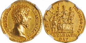 LUCIUS VERUS, A.D. 161-169. AV Aureus (7.16 gms), Rome Mint, A.D. 164. NGC Ch AU, Strike: 5/5 Surface: 1/5. Fine Style. Ex Jewelry, Edge Filing & Edge...