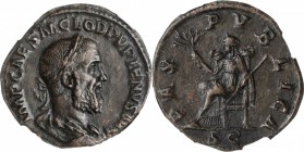PUPIENUS, A.D. 238. AE Sestertius (19.07 gms), Rome Mint, A.D. 238. NGC Ch EF, Strike: 5/5 Surface: 2/5. Fine Style. Smoothing.
RIC-22a. Obverse: Lau...
