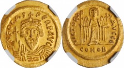 PHOCAS, 602-610. AV Solidus (4.37 gms), Thessalonica Mint, 5th Officina, 603-607. NGC MS★, Strike: 5/5 Surface: 5/5.
S-Unlisted; MIBE-Unlisted; Berk-...