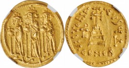 HERACLIUS WITH HERACLIUS CONSTANTINE AND HERACLONAS, 610-641. AV Solidus (4.47 gms), Constantinople Mint, 4th Officina, 638/9-641. NGC MS, Strike: 5/5...