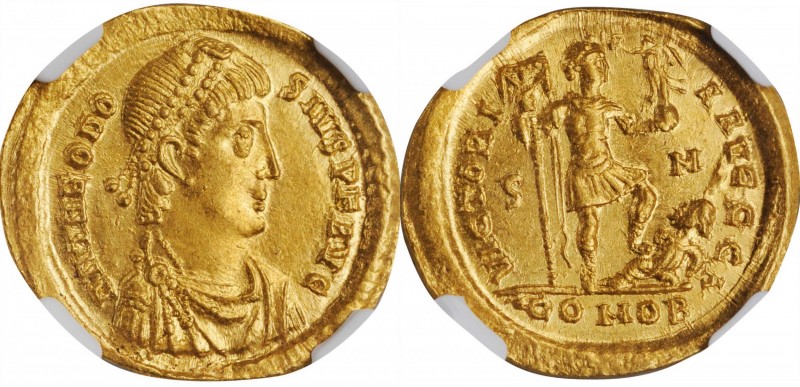 THEODOSIUS I, A.D. 379-395. AV Solidus (4.45 gms), Uncertain military mint, 1st ...