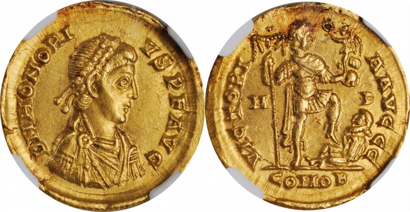 HONORIUS, A.D. 393-423. AV Solidus (4.47 gms), Mediolanum Mint, A.D. 397-402. NG...