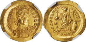 THEODOSIUS II, A.D. 402-450. AV Solidus (4.47 gms), Constantinople Mint, A.D. 443-450. NGC MS, Strike: 5/5 Surface: 4/5.
RIC-292; Depeyrot-84/1. Obve...