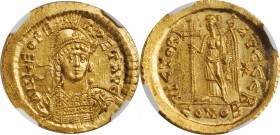 LEO I, A.D. 457-474. AV Solidus (4.50 gms), Constantinople Mint, 2nd Officina, 462 or 466. NGC MS, Strike: 5/5 Surface: 4/5.
RIC-605; Depeyrot-93/1. ...