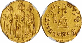 HERACLIUS WITH HERACLIUS CONSTANTINE AND HERACLONAS, 610-641. AV Solidus (4.41 gms), Constantinople Mint, 5th Officina, 638/9-641. NGC Ch AU★, Strike:...