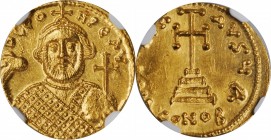 LEONTIUS, 695-698. AV Solidus (4.47 gms), Constantinople Mint, 1st Officina. NGC MS, Strike: 4/5 Surface: 4/5.
S-1330. Obverse: D LЄOҺ PЄ AV, crowned...