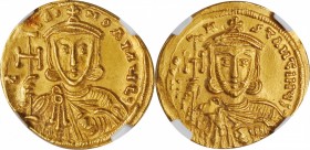 CONSTANTINE V WITH LEO III, 741-775. AV Solidus (4.43 gms), Constantinople Mint, 740/1-742. NGC MS, Strike: 4/5 Surface: 5/5.
S-1550. Obverse: Crowne...