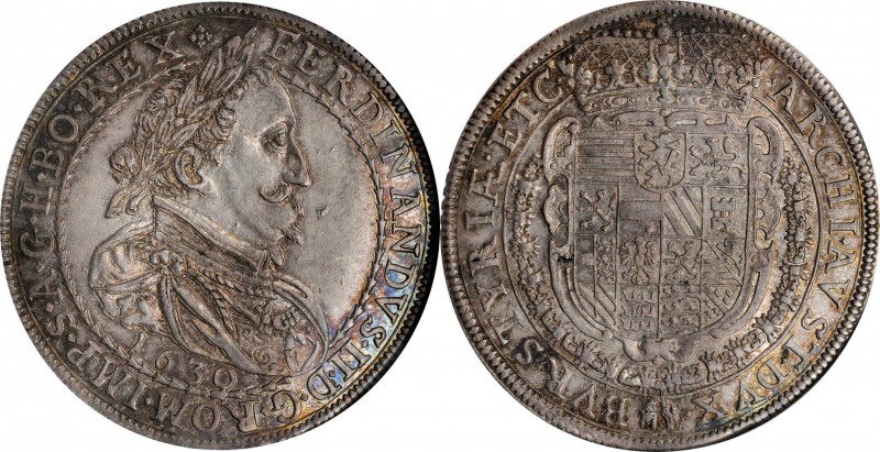 AUSTRIA. Taler, 1630. Graz Mint. Ferdinand II. NGC MS-62.
Dav-3108; KM-628. The...