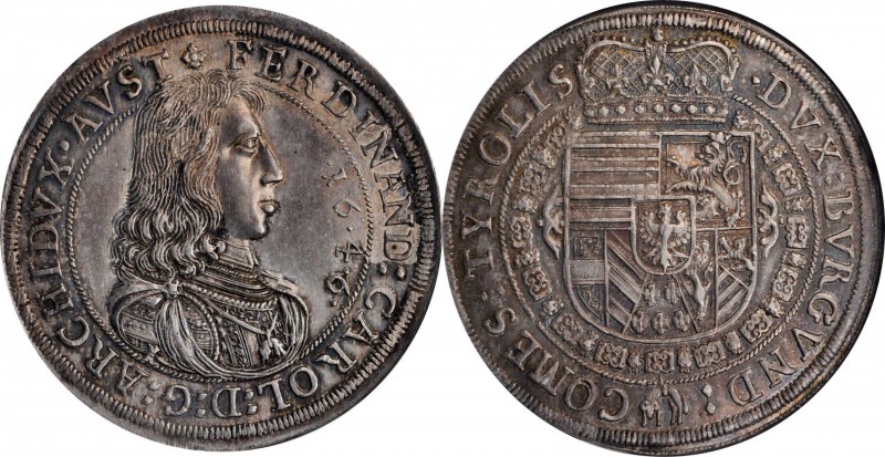 AUSTRIA. Taler, 1646. Hall Mint. Ferdinand Charles. NGC MS-61.
Dav-3365; KM-932...