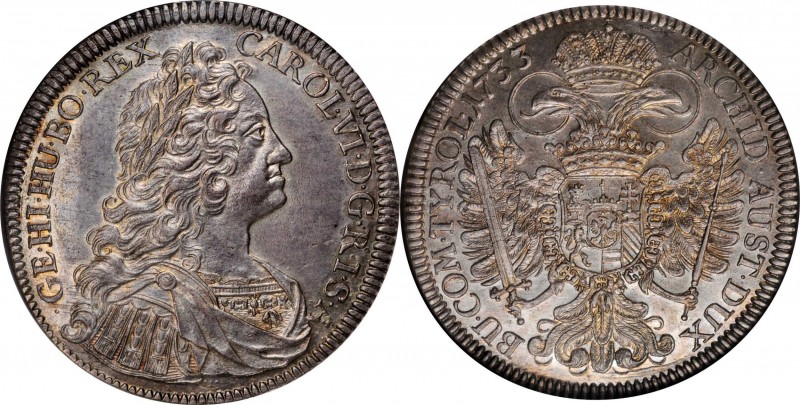 AUSTRIA. Taler, 1733. Hall Mint. Charles VI. NGC MS-63.
Dav-1055; KM-1639.1. Ti...