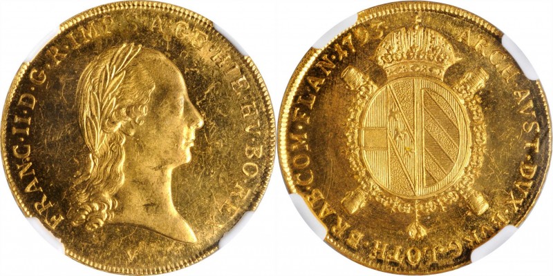 AUSTRIA. Souverain d'Or Restrike, 1793-V. Venice Mint. Franz II. NGC MS-62.
Fr-...