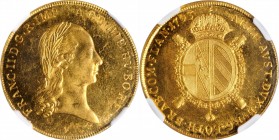 AUSTRIA. Souverain d'Or Restrike, 1793-V. Venice Mint. Franz II. NGC MS-62.
Fr-472; KM-64. According to the Standard Catalog of World Coins, coins of...