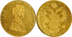 AUSTRIA. 4 Ducats, 1848-A. Vienna Mint. Ferdinand I. PCGS AU-58 Gold Shield.
Fr-480; KM-2270. A bright and lustrous example with much reflectivity in...