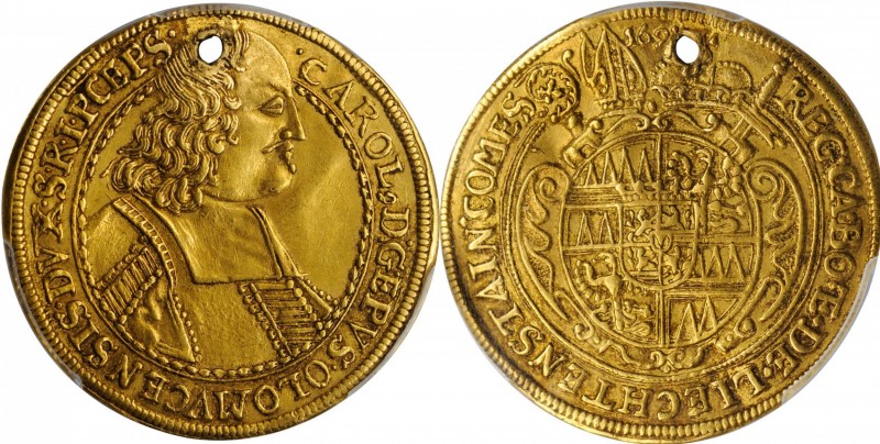 AUSTRIA. Olmutz. 2 Ducats, 1691. Karl II von Liechtenstein-Castelcorn. PCGS Genu...