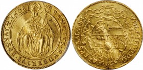 AUSTRIA. Salzburg. 2 Ducats, 1608. Archbishop Wolf Dietrich von Raitenau. PCGS Genuine--Scratch, AU Details Gold Shield.
Fr-660; KM-4.1. A SCARCE and...