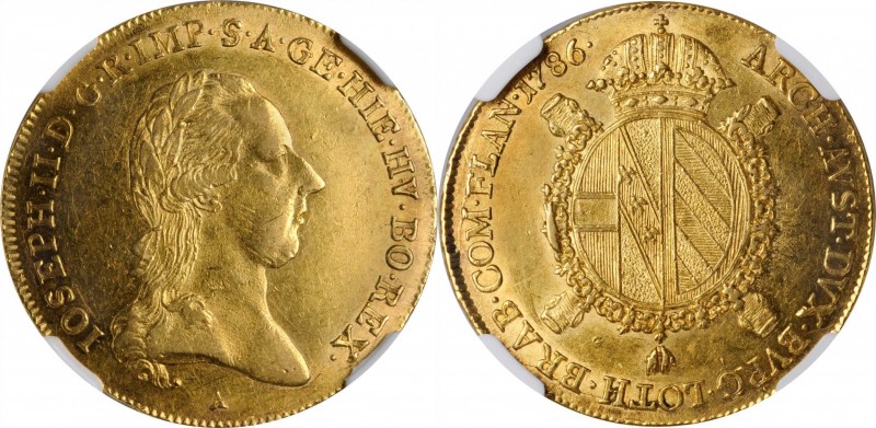 AUSTRIAN NETHERLANDS. Souverain d'Or, 1786-A. Vienna Mint. Joseph II. NGC AU-55....