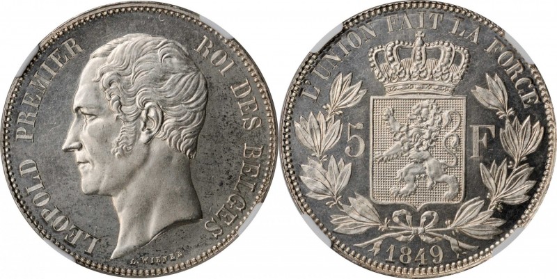 BELGIUM. 5 Francs, 1849. Brussels Mint. Leopold I. NGC PROOF-63.
Dav-51; KM-17....