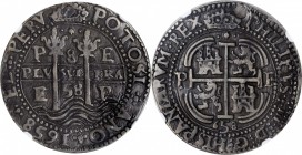 BOLIVIA. "Royal" Presentation 8 Reales, 1658-P E. Potosi Mint. Philip IV. NGC EF Details--Plugged.
26.32 gms. KM-R21; Laz-157. A wonderful representa...