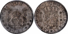 BOLIVIA. 4 Reales, 1767-PTS JR. Potosi Mint. Charles III. PCGS AU-58 Gold Shield.
KM-49. A sharply struck and intensely pleasing minor, this piece pr...